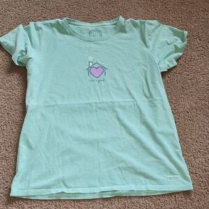 Life Is Good Green Short Sleeve Tee with Heart Design